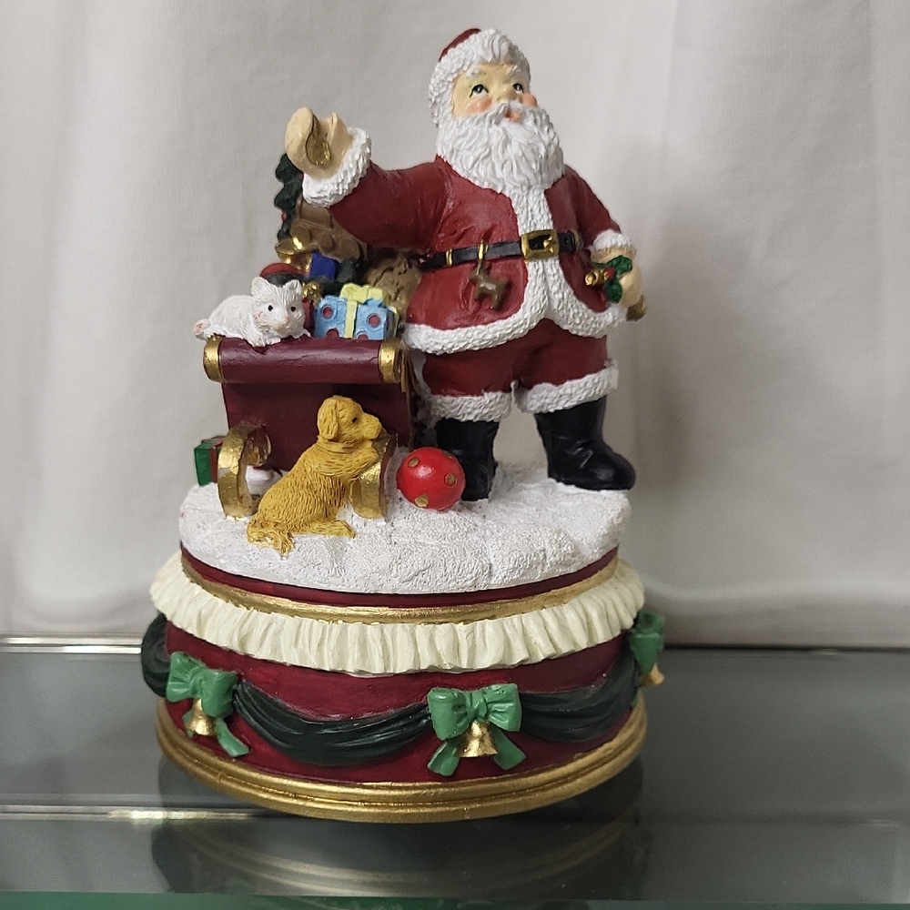 Vintage Hand Painted Santa Musical Box Christmas Ornament Holiday Decor